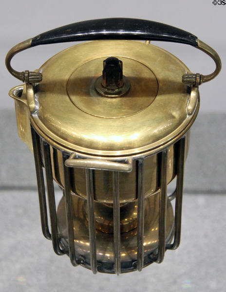 Tea kettle with warmer (1914) by Wolfgang von Wersin for Hirsch of Munich at Pinakothek der Moderne. Munich, Germany.