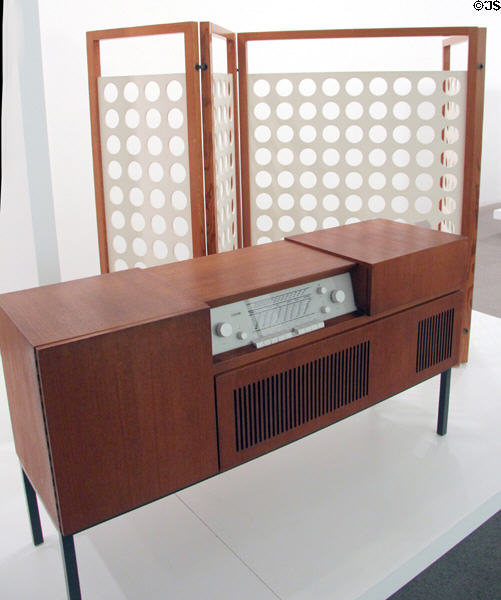 Music cabinet (1957) by Herbert Hirche by Braun & screen (1968) by Egon Eiermann at Pinakothek der Moderne. Munich, Germany.