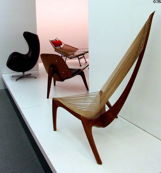 Chairs of Denmark (1950s) by designers like Arne Jacobsen & Hans Wegner at Pinakothek der Moderne. Munich, Germany.