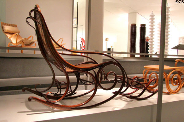 Bentwood rocking chair & stool (c1880s) by Thonet Brothers of Vienna at Pinakothek der Moderne. Munich, Germany.