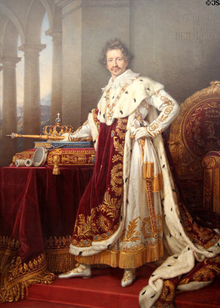 King Ludwig I of Bavaria in Coronation Robes portrait (1826) by Joseph Stieler at Neue Pinakothek. Munich, Germany.