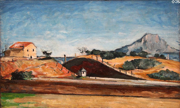 Railway Cutting painting (c1870) by Paul Cézanne at Neue Pinakothek. Munich, Germany.