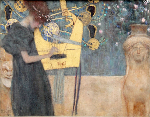 Music painting (1895) by Gustav Klimt at Neue Pinakothek. Munich, Germany.