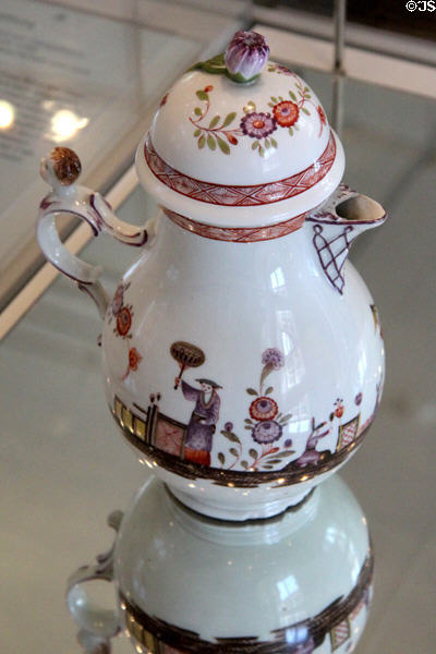 Zúrich porcelain coffee pot (c1765) at Bamberg Old Town Hall Museum of Faience & Porcelain. Bamberg, Germany.