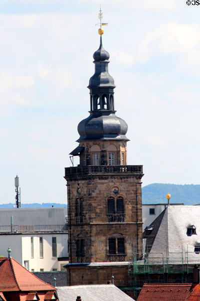 Baroque spire of St Martin Church. Bamberg, Germany.