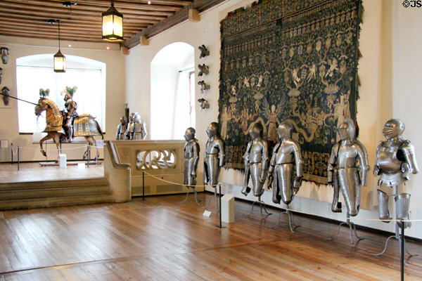Gallery of Medieval armor & tapestry at Coburg Castle. Coburg, Germany.