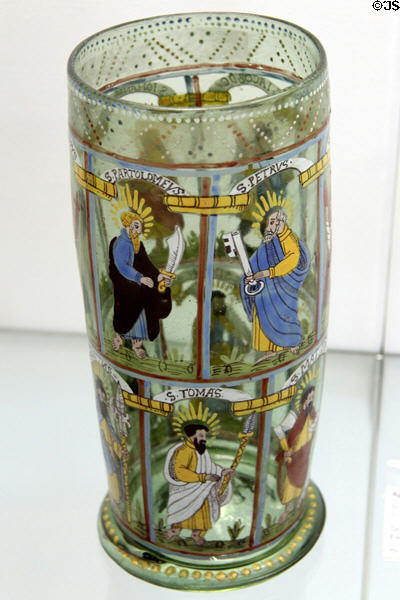 Green glass humpen painted with apostles (early 17thC) from Bohemia or Silesia at Coburg Castle. Coburg, Germany.