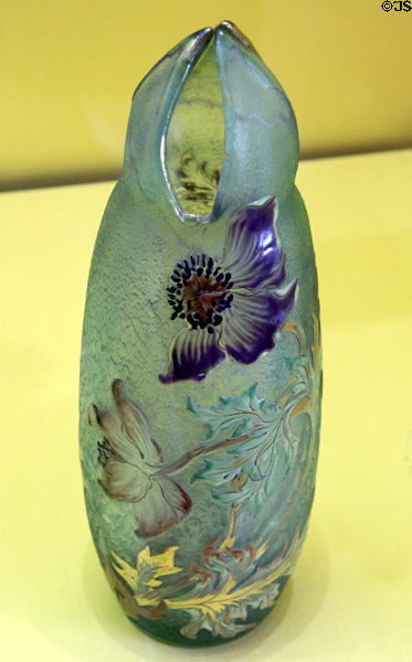 Glass vase painted with anemone flower (c1895) by Emile Gallé of France at Coburg Castle. Coburg, Germany.