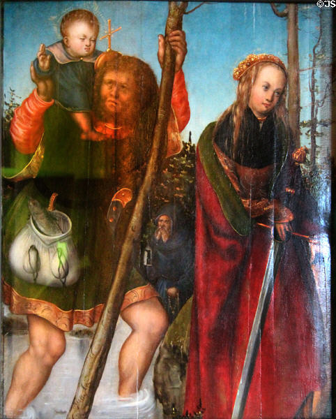 St Christopher & St Catherine painting (c1510-5) by Lucas Cranach the Elder at Coburg Castle. Coburg, Germany.