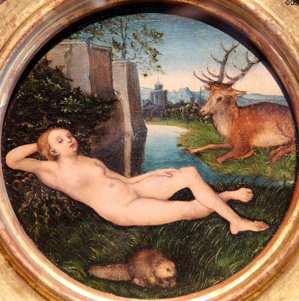Resting Nymph beside a Spring painting (c1525) by Lucas Cranach the Elder at Coburg Castle. Coburg, Germany.