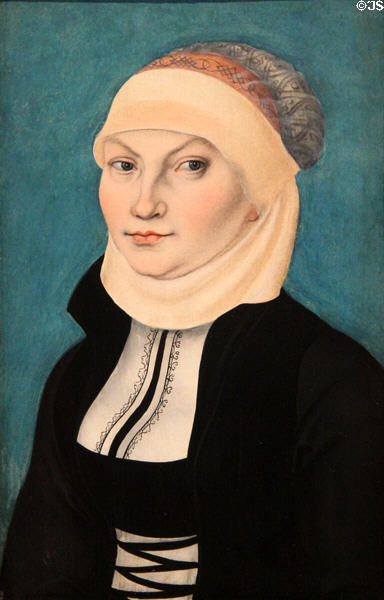 Portrait of Katharina von Bora, wife of Martin Luther (1528) by Lucas Cranach the Elder at Coburg Castle. Coburg, Germany.