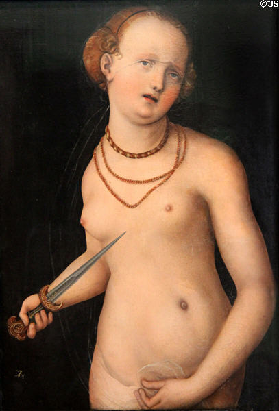 Suicide of Lucretia painting (1537) by Lucas Cranach the Elder at Coburg Castle. Coburg, Germany.