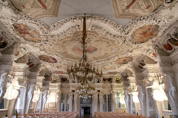 Ceiling details of Hall of Giants (1697-9) with stuccowork by Carlo Domenico & Bartolomeo Luchese at Ehrenburg Palace. Coburg, Germany.