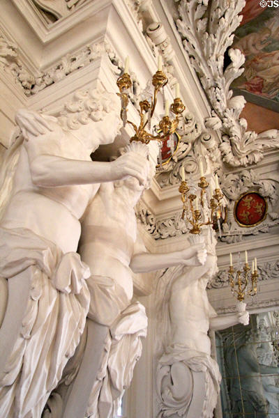 Atlas-like figures support Hall of Giants (1697-9) with stuccowork by Carlo Domenico & Bartolomeo Luchese at Ehrenburg Palace. Coburg, Germany.