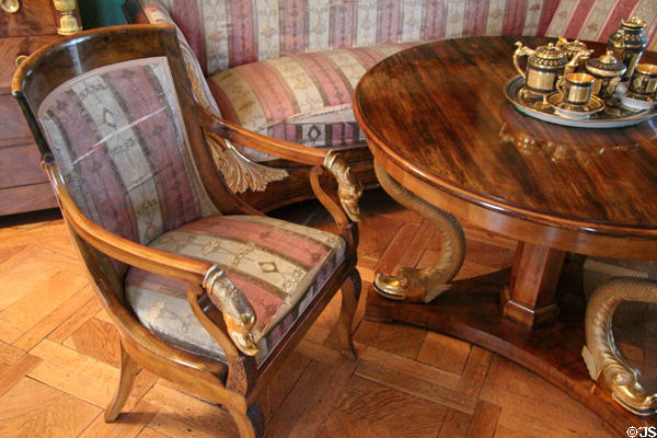 Swan motif chairs & table (c1815) made in Coburg in imitation of Paris originals at Ehrenburg Palace. Coburg, Germany.