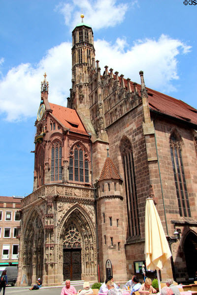Western facade Frauen Kirche (1506-8) added to original Gothic nave (1352-62). Nuremberg, Germany.