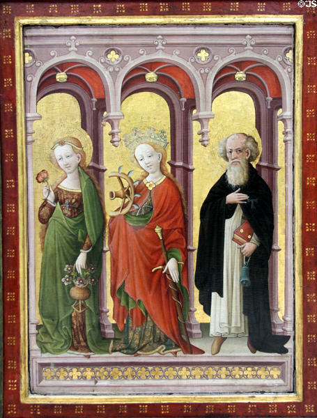 Saints Dorothy, Catherine & Anthony painting (c1430) (one of a pair) from Erfurt? at Germanisches Nationalmuseum. Nuremberg, Germany.