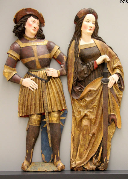 St George & St Catherine of Alexandria woodcarvings (c1515-20) by workshop of Daniel Mauch from Ulm at Germanisches Nationalmuseum. Nuremberg, Germany.