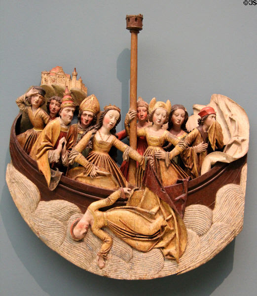 Martyrdom of St Ursula woodcarving (c1510) by Master of pursed lips from Nuremberg at Germanisches Nationalmuseum. Nuremberg, Germany.