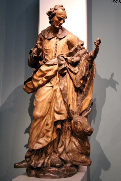 St Luke the Evangelist woodcarving (1697) by Ehrgott Bernhard Bendl from Augsburg at Germanisches Nationalmuseum. Nuremberg, Germany.