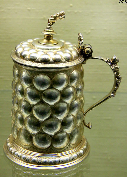 Covered silver tankard with gilt (1593-1602) by Christoph I Straub from Nuremberg at Germanisches Nationalmuseum. Nuremberg, Germany.