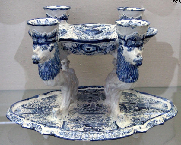 Faience centerpiece with candle sockets (c1725) from Nuremberg at Germanisches Nationalmuseum. Nuremberg, Germany.