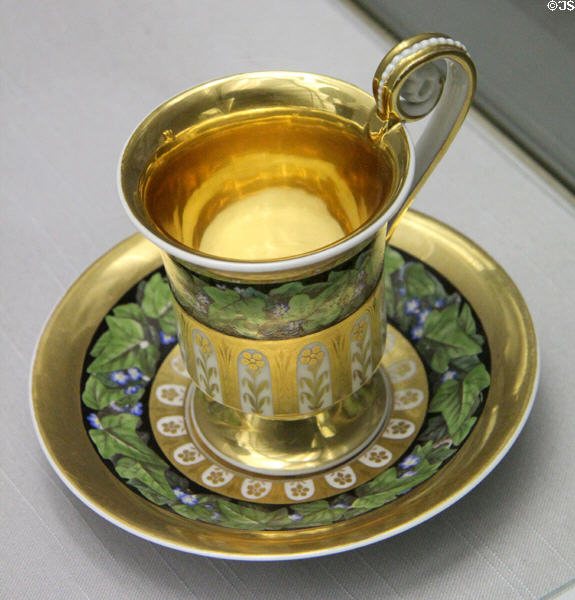 Porcelain chocolate cup & saucer (c1820) from Berlin at Germanisches Nationalmuseum. Nuremberg, Germany.