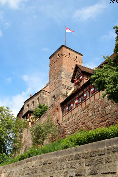 Heathens' Tower above defensive walls of Imperial Castle. Nuremberg, Germany.