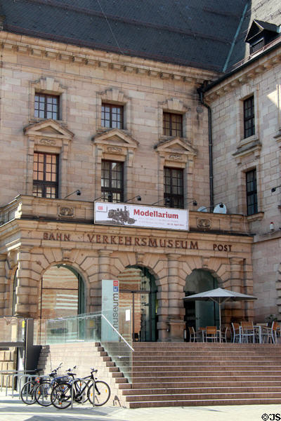 Entrance to Nuremberg Transport Museum which houses DB Museum (Deutsche Bahn) & Museum of Communications (Museum für Kommunikation). Nuremberg, Germany.