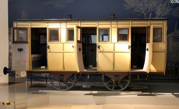 Rail wagon #8 (1835) oldest in Germany at Nuremberg Transport Museum. Nuremberg, Germany.