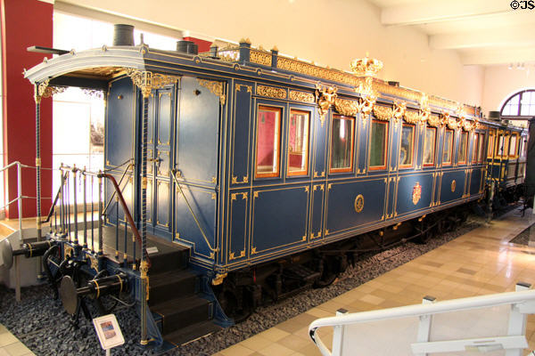 Salon rail wagon (before 1864, modernized 1893) one of eight on private train of King Ludwig II of Bavaria at Nuremberg Transport Museum. Nuremberg, Germany.