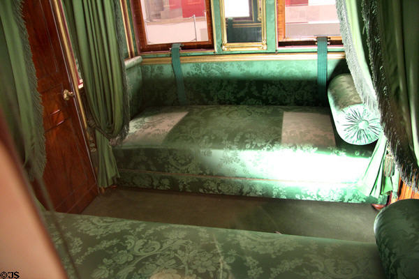 Sleeping couch in private salon car of King Ludwig II of Bavaria at Nuremberg Transport Museum. Nuremberg, Germany.