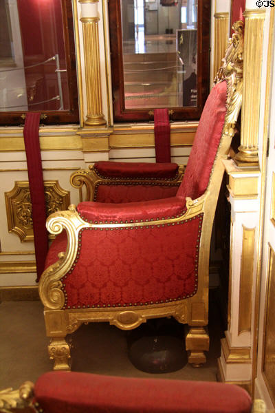Armchair in private salon car of King Ludwig II of Bavaria at Nuremberg Transport Museum. Nuremberg, Germany.