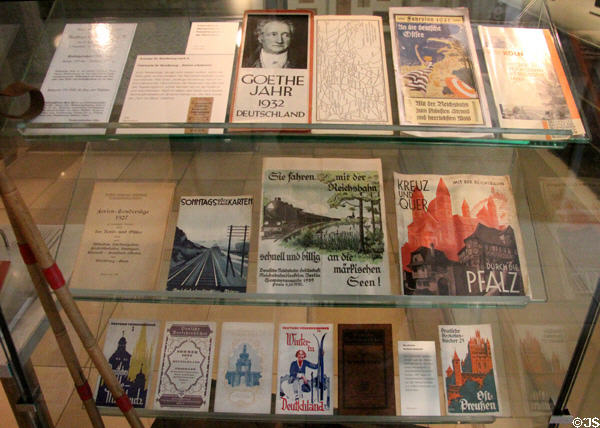 German railway travel promotional literature (1920s-30s) at Nuremberg Transport Museum. Nuremberg, Germany.