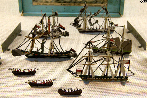 Cast tin sailing ship models of English fleet (c1850) at City Toy Museum. Nuremberg, Germany.