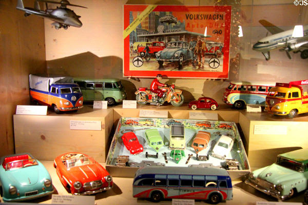 German toy cars including Volkswagens (1950s) at City Toy Museum. Nuremberg, Germany.