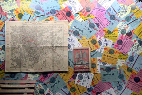 Nuremberg Rally tickets, map & transit poster (1930s) at Documentation Centre Nazi Party Rally Grounds. Nuremberg, Germany.