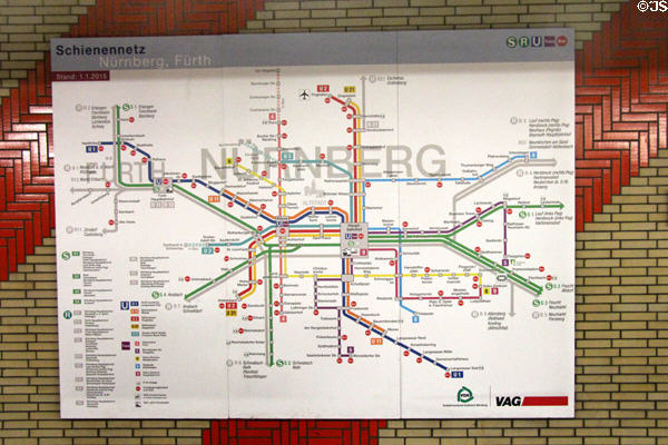 Nuremberg U-Bahn subway VAG map. Nuremberg, Germany.