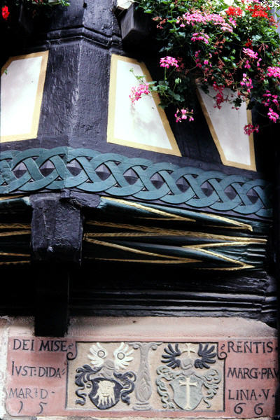 Detail of half-timbered building (1566) on marketplace. Marburg, Germany.