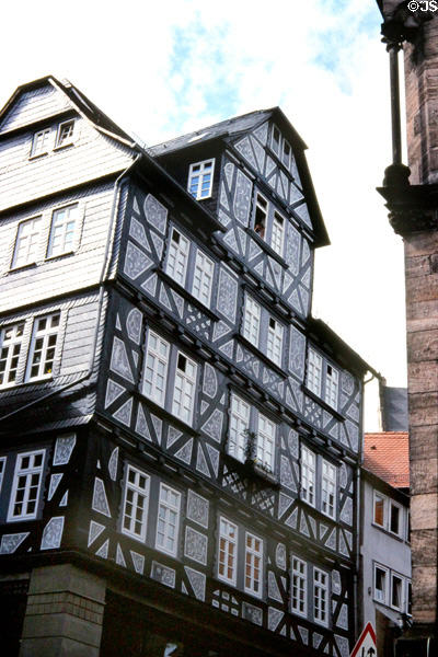 Half-timbered, multi-story building on Hirschbergstrasse. Marburg, Germany.