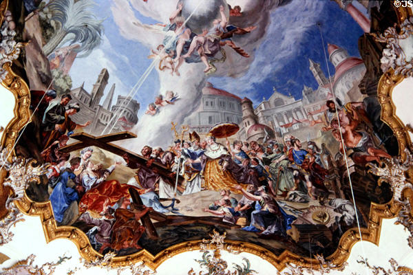 Finding of the Cross by Empress Helena (1754) ceiling mural at Holy Cross Church by Christoph Thomas Scheffler. Landsberg am Lech, Germany.