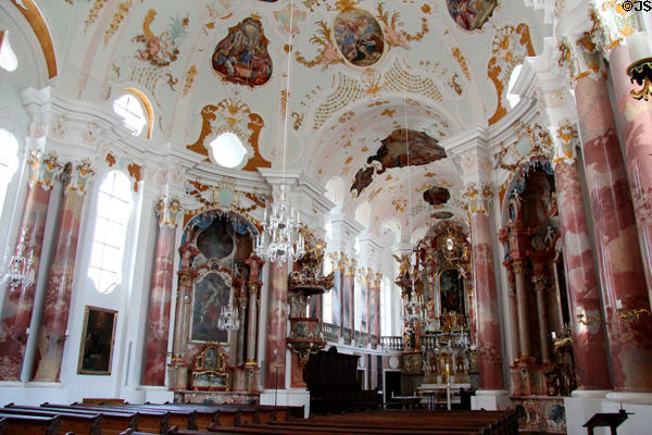 Rococo interior of Liebfrauenkirche. Günzburg, Germany.