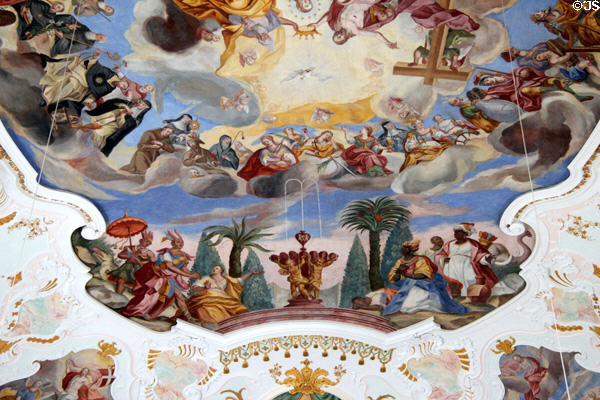 Four continents ceiling mural at Liebfrauenkirche. Günzburg, Germany.