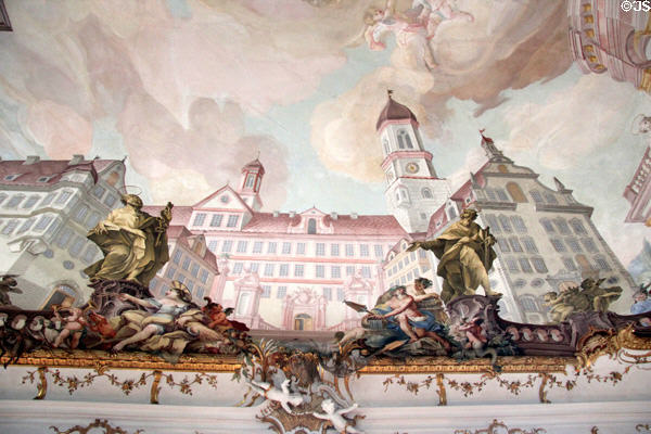 Ceiling painting exterior of buildings of Academy for teacher training in Goldener Saal. Dillingen, Germany.