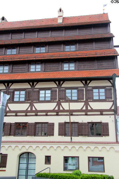 Wooden timber details of Siebendächer Haus (1601). Memmingen, Germany.