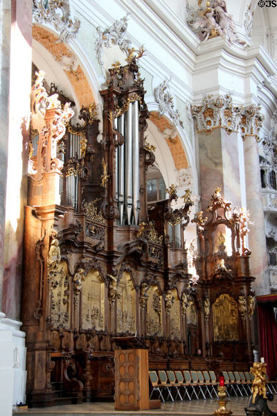 Organ (1766) constructed by Karl Joseph Riepp in baroque style at Ottobeuren Abbey. Ottobeuren, Germany.