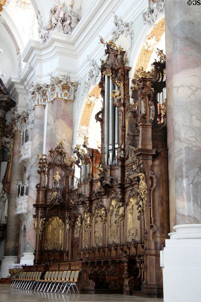 Organ (1766) constructed by Karl Joseph Riepp in baroque style at Ottobeuren Abbey. Ottobeuren, Germany.
