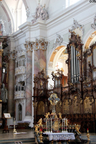 Organ (1766) by Karl Joseph Riepp & side altar at Ottobeuren Abbey. Ottobeuren, Germany.