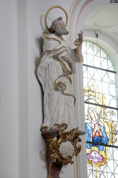 Statue of St Peter, Apostle, with his attribute, the keys to the Kingdom at St Aegidius parish church. Gmund am Tegernsee, Germany.