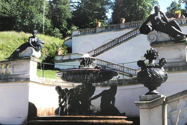 Statues & fountain adorning garden terraces at Linderhof Castle. Ettal, Germany.